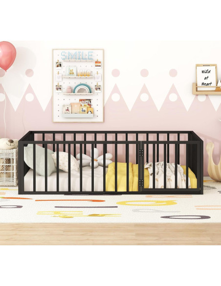 Cama de Piso Individual Metal Negra Harper & Bright Designs