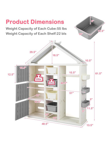 Armario Abierto de Almacenamiento Costzon para Niños 130x34.3x156cm