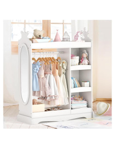 Armario Infantil Curipeer con Espejo y 3 Ganchos Blanco