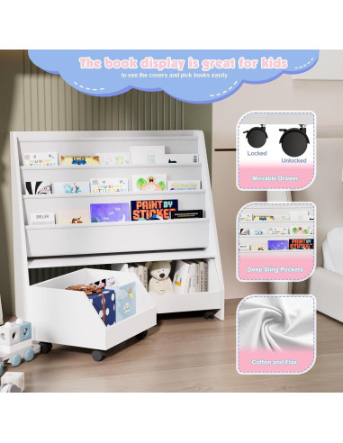 Estantería Infantil NACHES con 2 Cajones Móviles y 3 Bolsillos