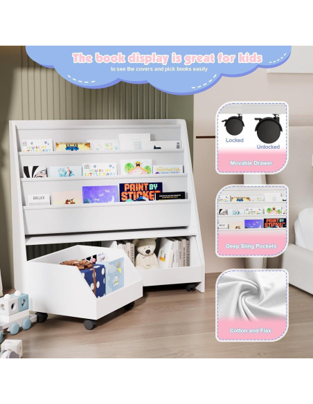 Estantería Infantil NACHES con 2 Cajones Móviles y 3 Bolsillos