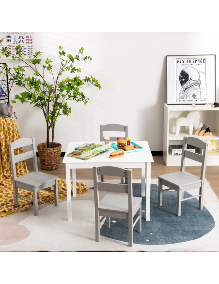 Conjunto de Mesa y Sillas para Niños Costzon, 5 Piezas Madera