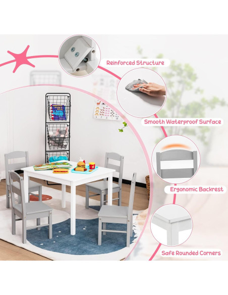 Conjunto de Mesa y Sillas para Niños Costzon, 5 Piezas Madera