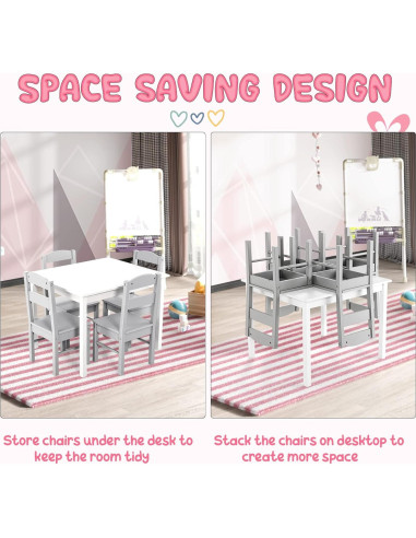 Conjunto de Mesa y Sillas para Niños Costzon, 5 Piezas Madera