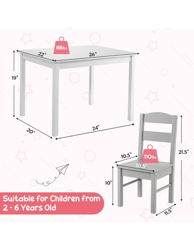 Conjunto de Mesa y Sillas para Niños Costzon, 5 Piezas Madera