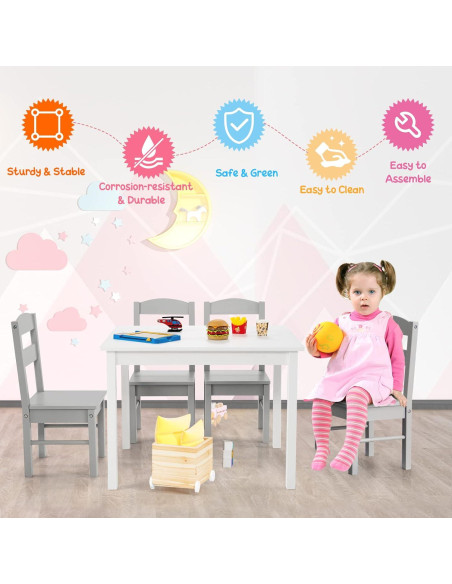 Conjunto de Mesa y Sillas para Niños Costzon, 5 Piezas Madera