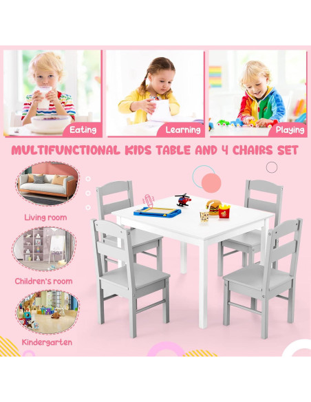 Conjunto de Mesa y Sillas para Niños Costzon, 5 Piezas Madera