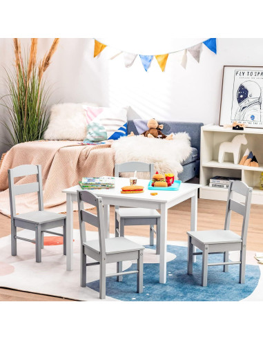 Conjunto de Mesa y Sillas para Niños Costzon, 5 Piezas Madera