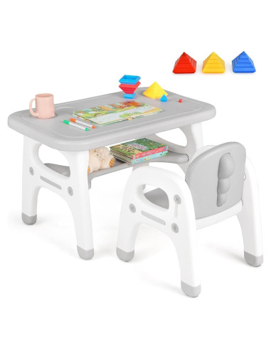 Conjunto de Mesa y Sillas para Niños Costzon Dinosaurios Gris