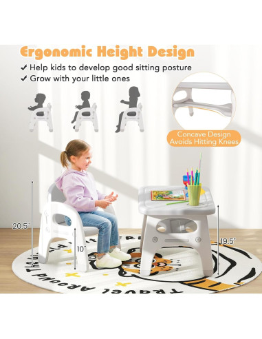 Conjunto de Mesa y Sillas para Niños Costzon Dinosaurios Gris