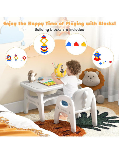 Conjunto de Mesa y Sillas para Niños Costzon Dinosaurios Gris