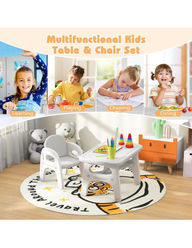 Conjunto de Mesa y Sillas para Niños Costzon Dinosaurios Gris