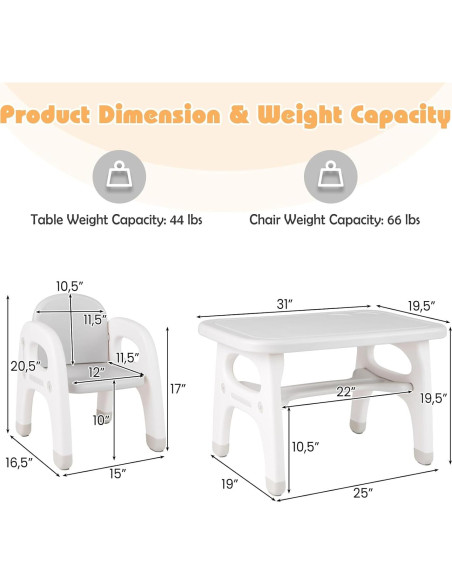 Conjunto de Mesa y Sillas para Niños Costzon Dinosaurios Gris