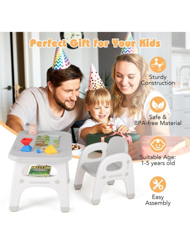 Conjunto de Mesa y Sillas para Niños Costzon Dinosaurios Gris