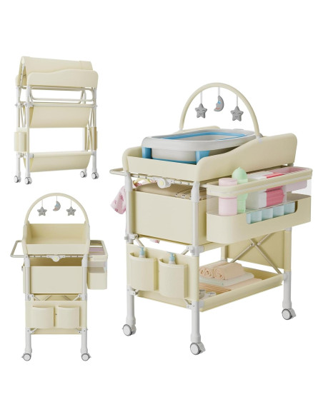 Mesa de Cambio de Bebé Plegable Jaylene con Almacenamiento Beige