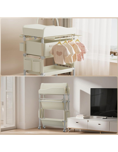 Mesa de Cambio de Bebé Plegable Jaylene con Almacenamiento Beige