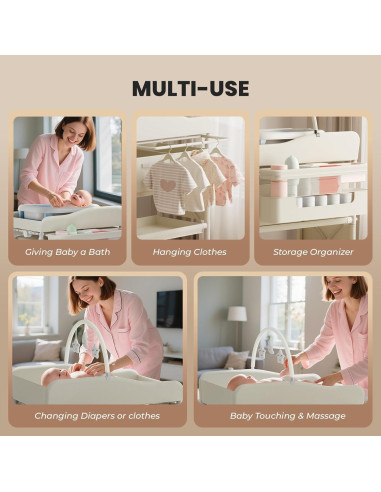 Mesa de Cambio de Bebé Plegable Jaylene con Almacenamiento Beige