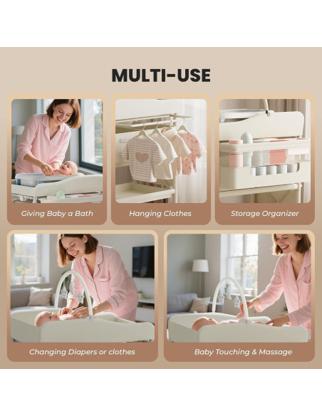 Mesa de Cambio de Bebé Plegable Jaylene con Almacenamiento Beige