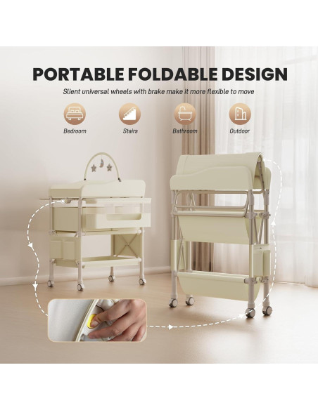 Mesa de Cambio de Bebé Plegable Jaylene con Almacenamiento Beige