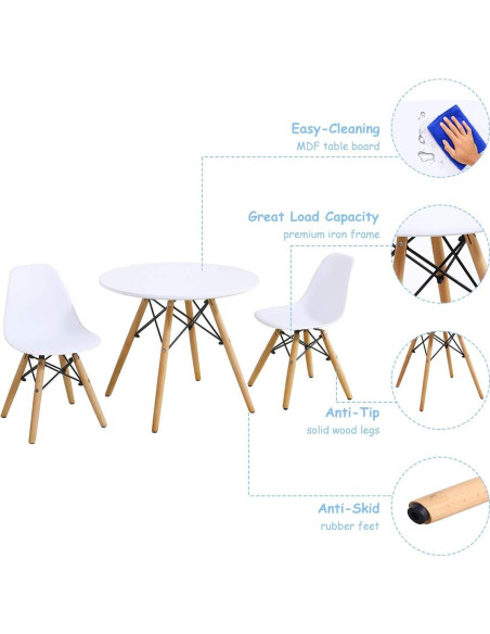 Conjunto de Mesa y 2 Sillas para Niños Costzon Blanco