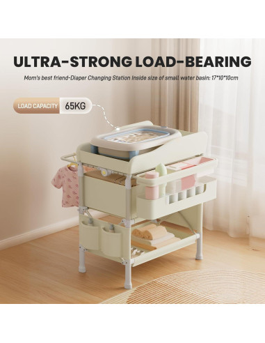 Mesa de Cambio de Bebé Plegable Jaylene con Almacenamiento Beige