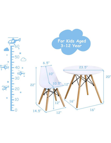 Conjunto de Mesa y 2 Sillas para Niños Costzon Blanco