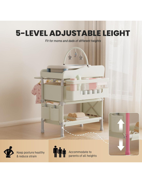 Mesa de Cambio de Bebé Plegable Jaylene con Almacenamiento Beige