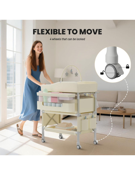 Mesa de Cambio de Bebé Plegable Jaylene con Almacenamiento Beige