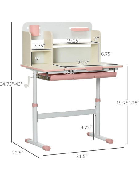 Escritorio de Estudio Qaba Rosa Ajustable para Niños 50-71 cm