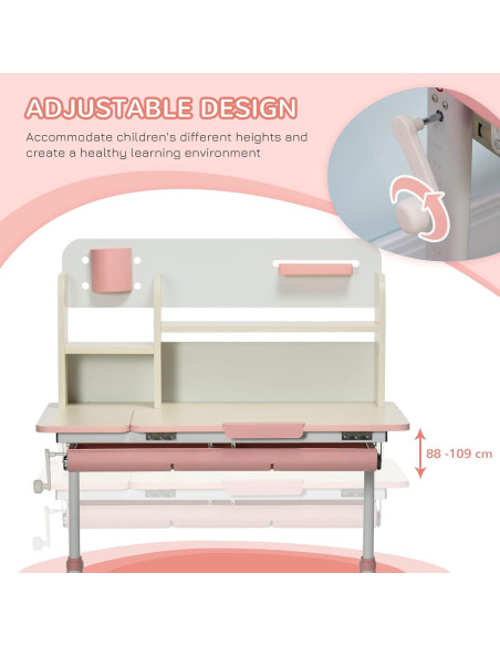 Escritorio de Estudio Qaba Rosa Ajustable para Niños 50-71 cm