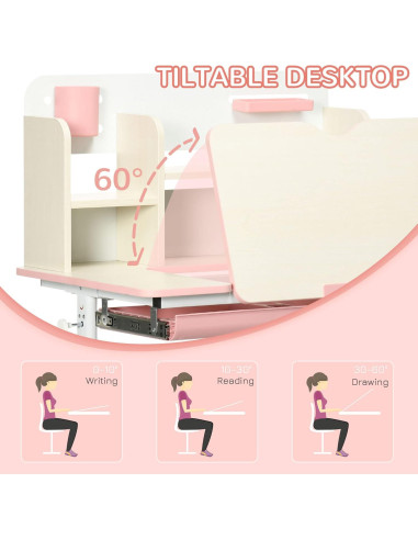Escritorio de Estudio Qaba Rosa Ajustable para Niños 50-71 cm