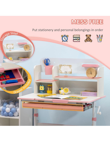 Escritorio de Estudio Qaba Rosa Ajustable para Niños 50-71 cm
