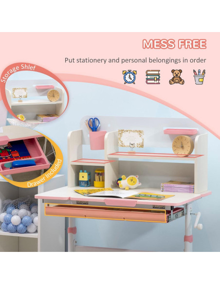 Escritorio de Estudio Qaba Rosa Ajustable para Niños 50-71 cm