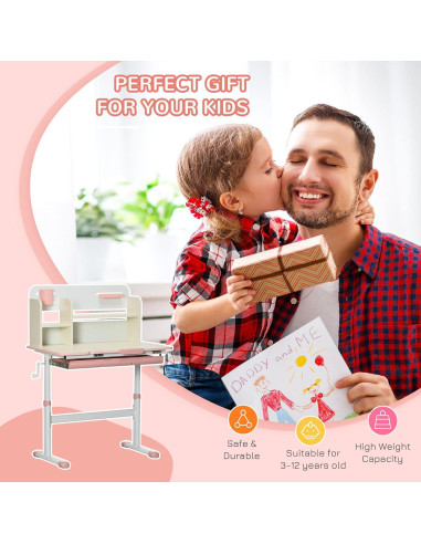 Escritorio de Estudio Qaba Rosa Ajustable para Niños 50-71 cm