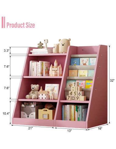 Estantería de Madera Rosa 4 Niveles Msutree para Niños