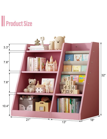 Estantería de Madera Rosa 4 Niveles Msutree para Niños