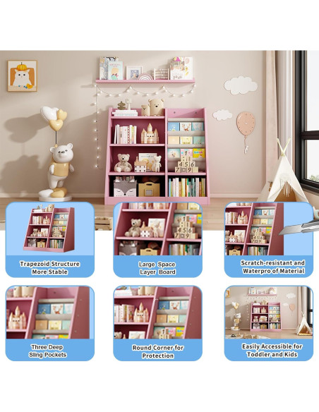 Estantería de Madera Rosa 4 Niveles Msutree para Niños