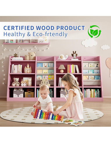 Estantería de Madera Rosa 4 Niveles Msutree para Niños