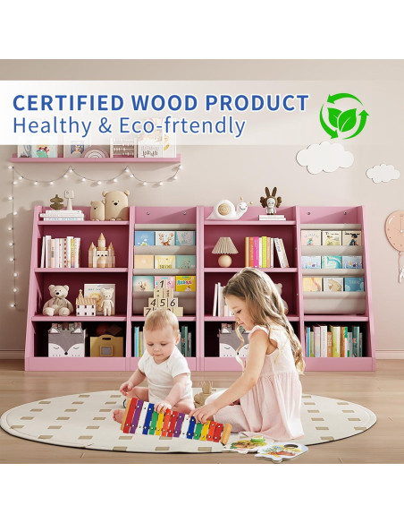 Estantería de Madera Rosa 4 Niveles Msutree para Niños