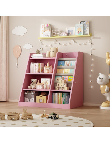 Estantería de Madera Rosa 4 Niveles Msutree para Niños