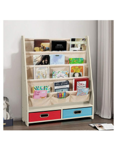 Estantería para Niños Costzon Beige, 4 Bolsillos y 2 Cajas
