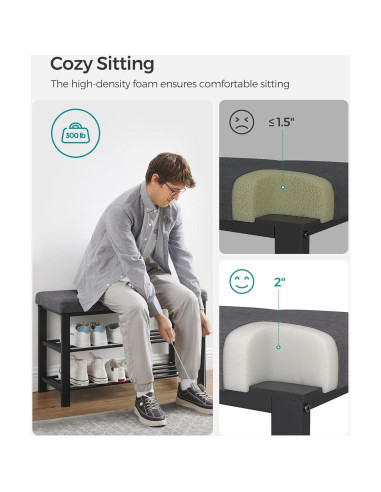 Banco para Zapatos SONGMICS ULBS57GYZ con Cojín Gris Oscuro