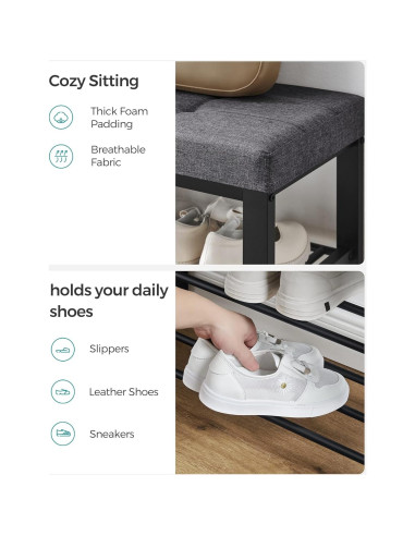 Banco para Zapatos SONGMICS ULBS57GYZ con Cojín Gris Oscuro