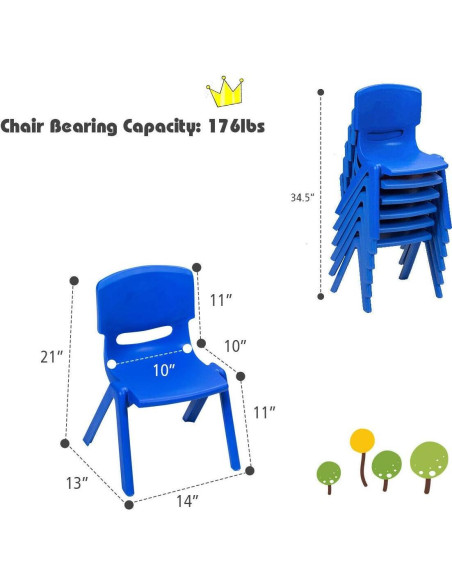 Sillas Apilables para Niños Costzon, Paquete de 6, Azul