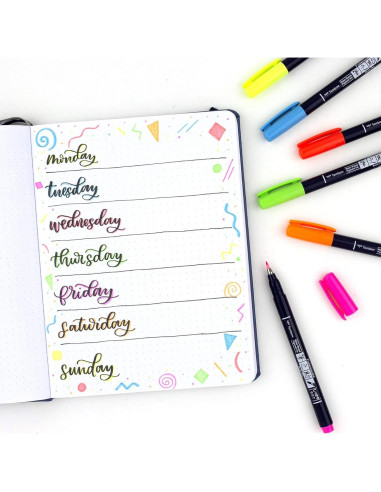 Tombow Fudenosuke Brush Pens Neón 6-Pack Punta Dura