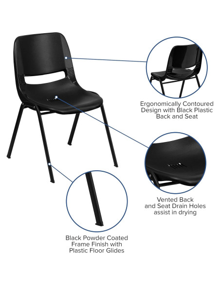 Silla Apilable Ergonómica EMMA + OLIVER Negra para Niños