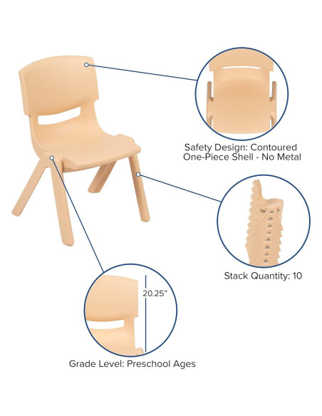 Silla Escolar Apilable EMMA + OLIVER Natural 27.31 cm Asiento