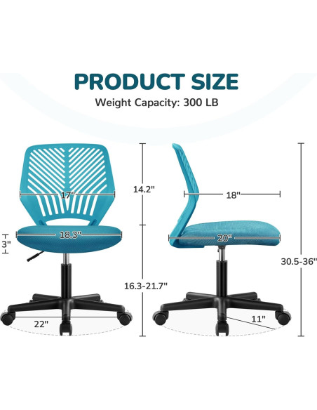Silla de Oficina Infantil Yaheetech Turquesa Ajustable Ergonómica