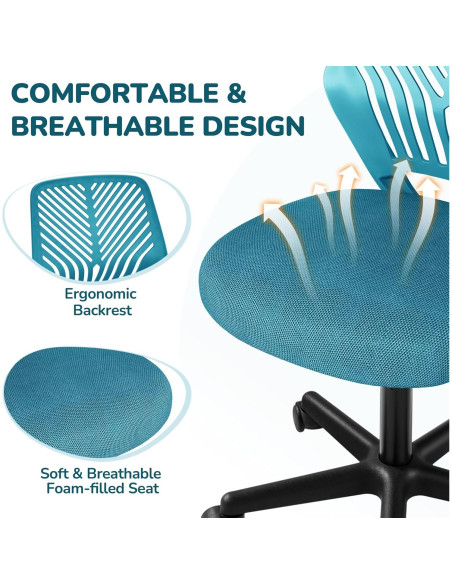 Silla de Oficina Infantil Yaheetech Turquesa Ajustable Ergonómica