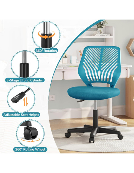 Silla de Oficina Infantil Yaheetech Turquesa Ajustable Ergonómica